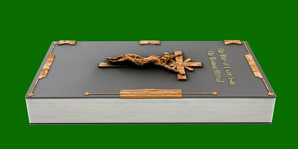 緑の背景に隔離された悪魔祓い帳3Dイラスト — ストック写真