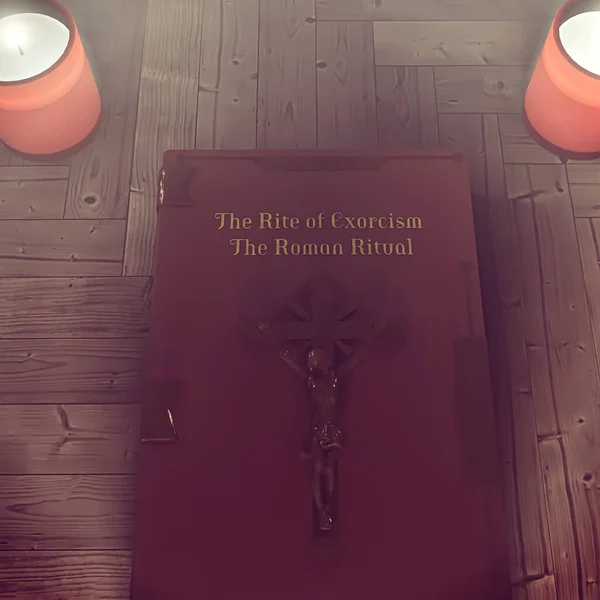 Exorcism Book Wooden Floor Illustration — Stock Photo, Image