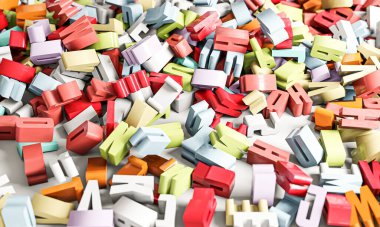 Düşen harfler beyaz arkaplanda izole edilmiş 3d illüstrasyon 