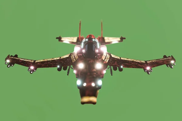 spaceship fighter isolated on green background 3d illustration