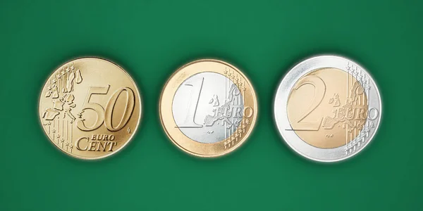 Monety Euro Izolowane Zielonym Tle Ilustracja — Zdjęcie stockowe