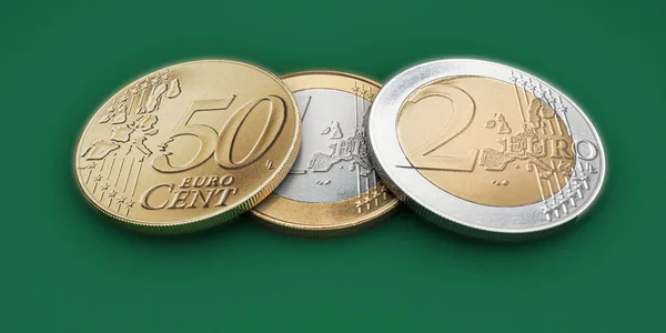 Монеты Евро Изолированы Зеленом Фоне Иллюстрации — стоковое фото