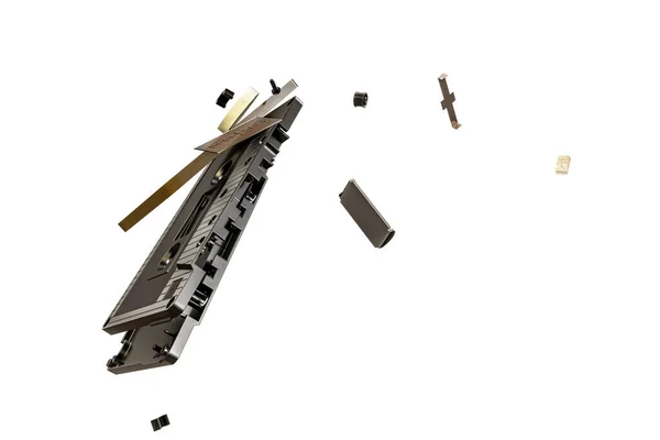 Kassettband Krossas Isolerad Vit Bakgrund Illustration — Stockfoto