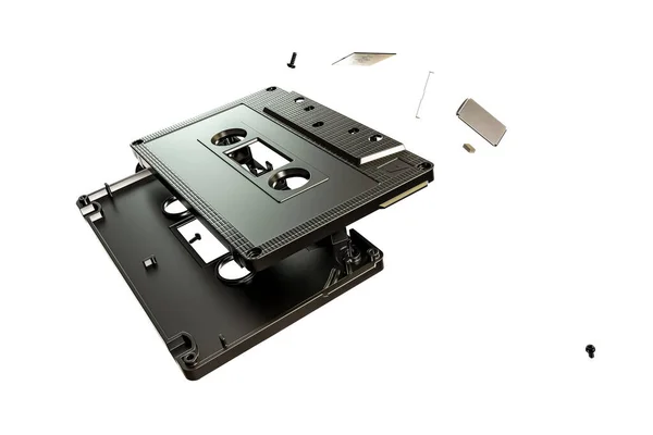 カセットテープは 白の背景3Dイラスト上で絶縁破壊 — ストック写真
