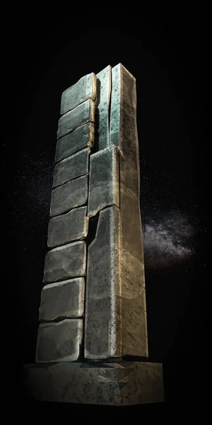 Antiguo Obelisco Bajo Cielo Estrellado Ilustración —  Fotos de Stock