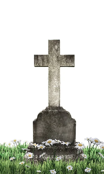 白い背景に孤立した古い墓石3Dイラスト — ストック写真