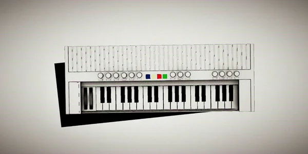 Вінтажний Синтезатор Ізольований Білому Тлі Ілюстрація — стокове фото