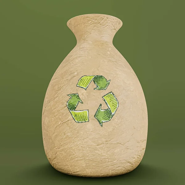 回收利用绿色背景的花瓶3D插图 — 图库照片