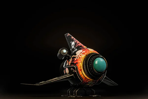 Űrhajó Harcos Elszigetelt Fekete Háttér Illusztráció — Stock Fotó