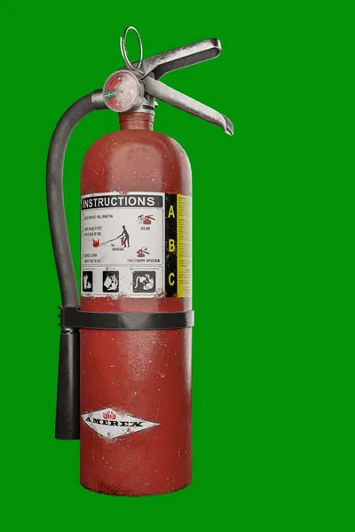 Yangın Söndürücü Yeşil Arka Planda Izole Edildi Illüstrasyon — Stok fotoğraf