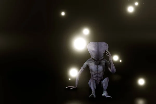 Інопланетянин Ізольований Чорному Тлі Ілюстрація — стокове фото