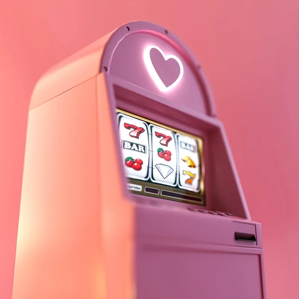 Slot Machine Isolato Sfondo Rosa Illustrazione — Foto Stock