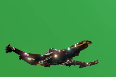 spaceship fighter isolated on green background 3d illustration