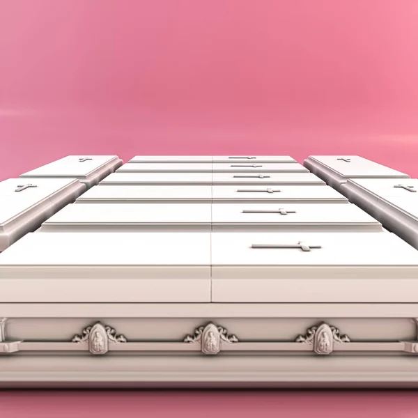 White Coffins Isolated Pink Background Illustration — Stock Photo, Image