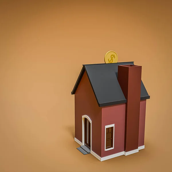 piggy bank house isolated on orange background 3d illustration