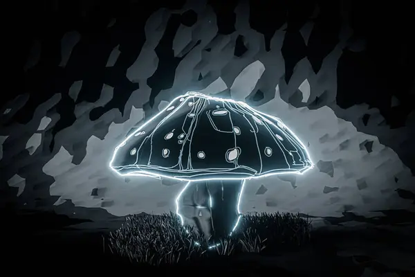 在黑色背景上分离的蘑菇3D插图 图库图片