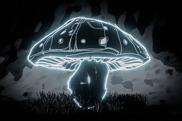 在黑色背景上分离的蘑菇3D插图 图库图片