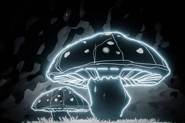 Mushroom Isolated Black Background Illustration Stock Photo