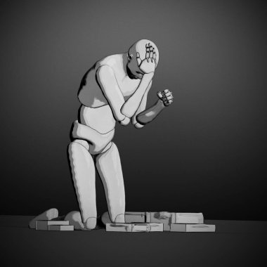 Desperate man alone in the dark 3d illustration clipart