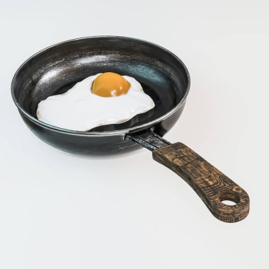 Sahanda yumurta beyaz arka planda izole edildi. 3D illüstrasyon