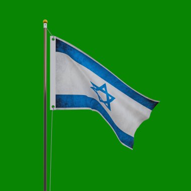 İsrail bayrağı yeşil arkaplanda izole edildi 3D illüstrasyon 