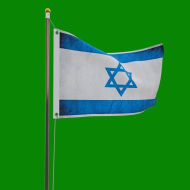 İsrail bayrağı yeşil arkaplanda izole edildi 3D illüstrasyon