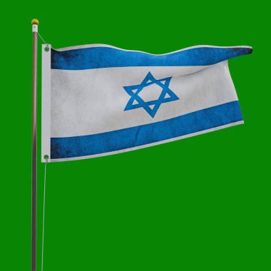 İsrail bayrağı yeşil arkaplanda izole edildi 3D illüstrasyon