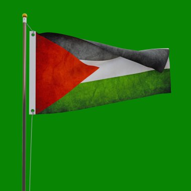 Yeşil zemin üzerinde izole edilmiş Filistin bayrağı 3D illüstrasyon
