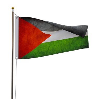 Beyaz arka planda izole edilmiş Filistin bayrağı 3D illüstrasyon