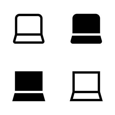 Laptop Simgeleri - 4 Solid & Outline İş, Şirket & UI için Not Defteri Sembolleri