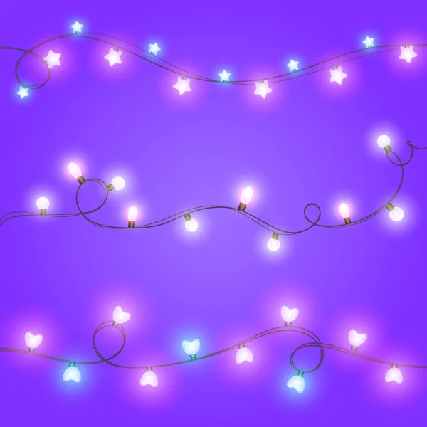 stock vector vector illustration of colorful glowing garland lights on violet background