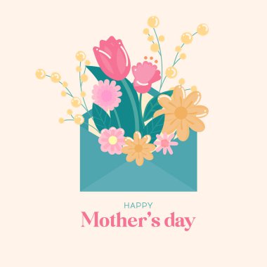 Anneler günü tebrik kartı, çiçekler ve mektuplar. 