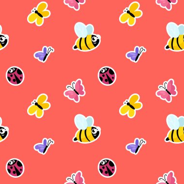 Arı, kelebek ve uğur böceğiyle kusursuz desen