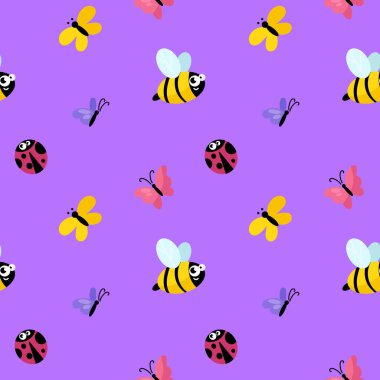 Arı, kelebek ve uğur böceğiyle kusursuz desen