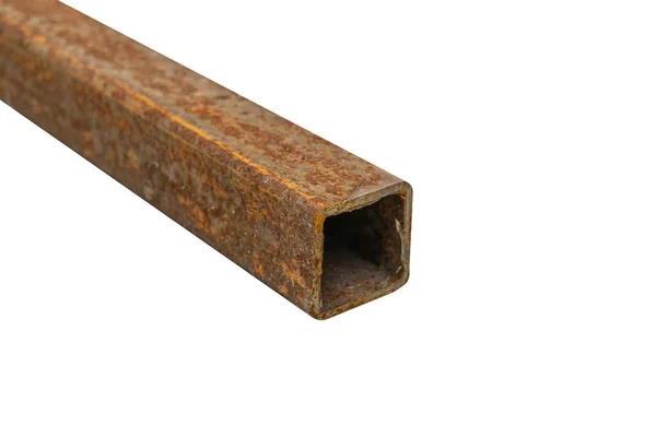 Viga Cuadrada Acero Oxidado Material Metálico Aislado Sobre Fondo Blanco — Foto de Stock