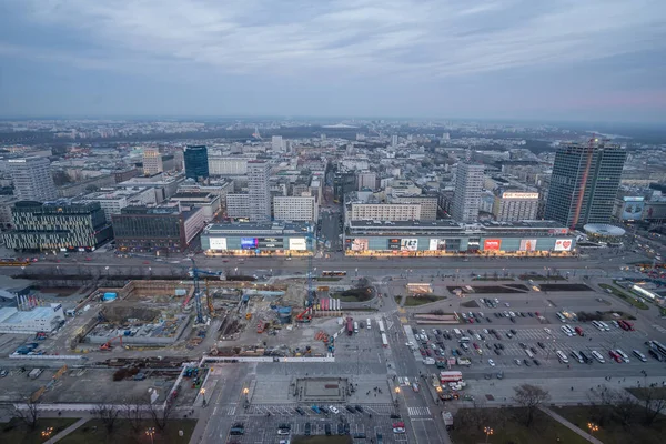 Der Zentrale Bezirk Von Warschau Und Die Marschallstraße Bei Sonnenuntergang — Stockfoto