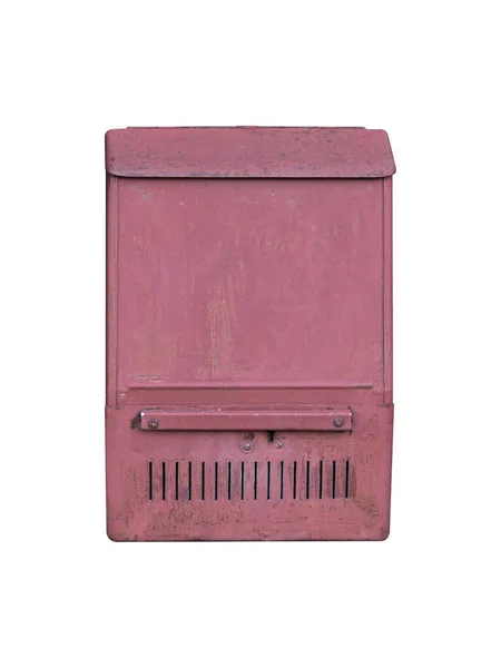 旧的被废弃的红色金属信箱被隔离在白色的背景上 — 图库照片