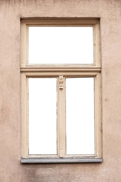 19Th Century Beige Trä Fönster Isolerad Vit Bakgrund — Stockfoto