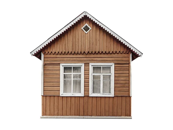 Old Small Brown Wooden Village House Built Planks Isolated White — Stockfoto