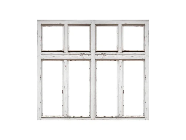 Bílé Dřevěné Okno Čtyřmi Křídly Izolované Bílém Pozadí — Stock fotografie