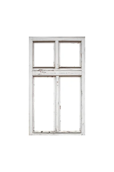 Bílé Dřevěné Okno Izolované Bílém Pozadí — Stock fotografie