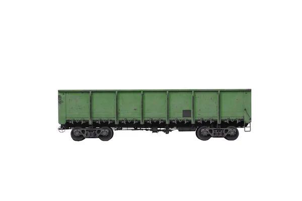 Green Metallic Goods Wagon Freight Wagon Isolated White Unpowered Railway — Stock Photo, Image