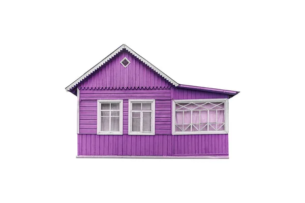 用白色隔离的木板建造的古老的紫色村舍 — 图库照片