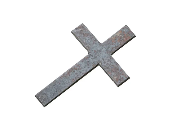 Staré Kovové Křesťanský Kříž Izolované Bílém Pozadí — Stock fotografie