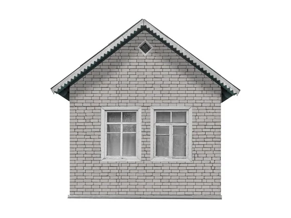 用白色背景隔离的灰色硅酸盐砖建造的老村舍 — 图库照片