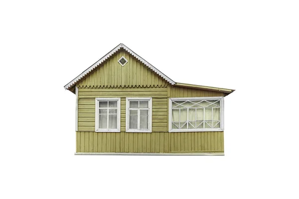 用白色隔离的木板建造的旧的黄色小木屋 — 图库照片