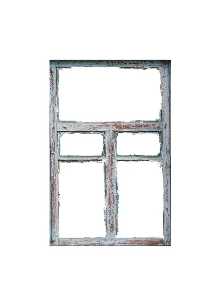 Staré Opuštěné Dřevěné Okno Izolované Bílém Pozadí — Stock fotografie