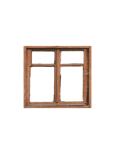 Staré Hnědé Dřevěné Okno Izolované Bílém Pozadí — Stock fotografie