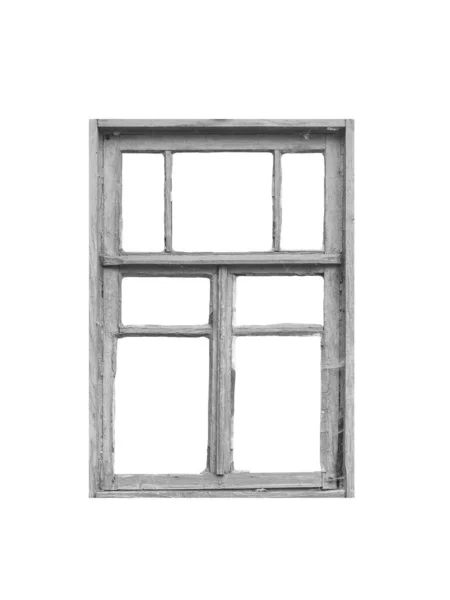 Stare Białe Opuszczone Okno Drewniane Izolowane Białym Tle — Zdjęcie stockowe
