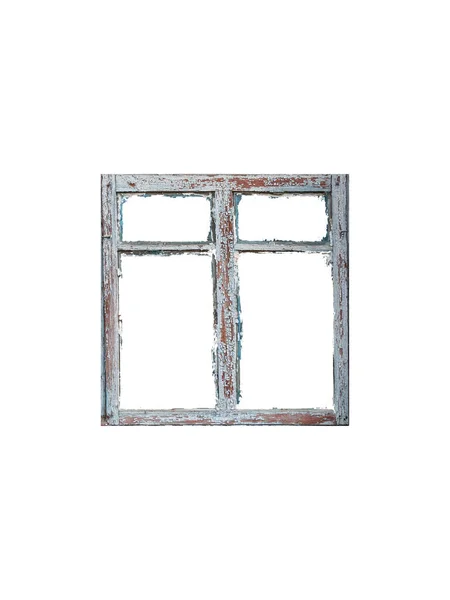Old White Abandoned Wooden Window Isolated White Background — Stock Photo, Image